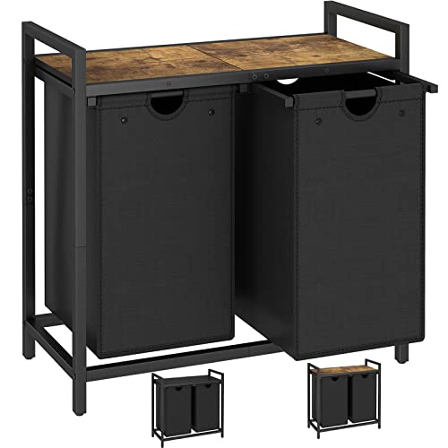 LAATOOREE Laundry Hamper, Two-Color 2 × 48L Laundry Basket with 2 Removable Laundry Sorter Bags and Top Shelf, Clothes Hamper for Laundry Room, Bathroom - style: 2bags-Rustic Brown