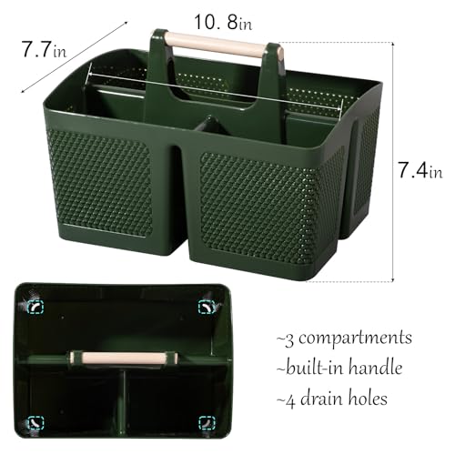 rejomiik Portable Shower Caddy Basket Plastic Cleaning Caddy Organizer Storage Tote with Handle for Bathroom, College, Dorm Room Essentials, Dark Green - color: Dark Green