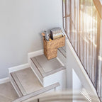 YAHUAN Stair Basket with Handles, Woven Water Hyacinth Stair Baskets for Carpeted Stairs, Stair Storage Basket Staircase Basket for Wooden Stairs (Water Hyacinth)