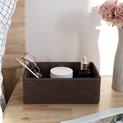 Paper Rope Woven Storage Basket Set of 4 with Fabric Liner, Stackable Multipurpose Organizer Bin, Brown - color: Brown