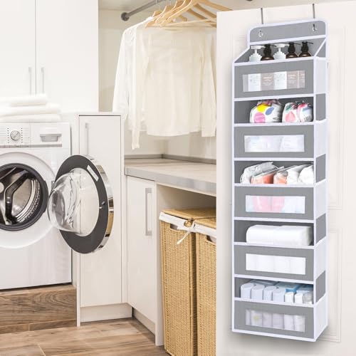 Over The Door Organizer Storage, 5 Shelf Hanging Door Organizer with 10 Large Capacity Pockets, Anti Tilt 44 lb Load Behind Door Storage for Bedroom, Bathroom, Pantry, Nursery, (Grey) - color: Grey, size: 1 Pack