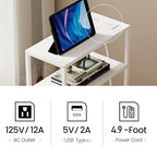 TUTOTAK Narrow Side Table, Small End Table with Charging Station, Nightstand with Fabric Basket, Bedside Table for Small Space, Livingroom, Bedroom White TB01BW095 - color: White