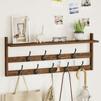 AMBIRD Coat Rack Wall Mount with Shelf, 29" Coat Hooks Wall Mounted with 9 Metal Hooks for Entryway, Bathroom, Bedroom, Living Room, Kitchen, 2 Tier Wall Hooks for Clothes, Hat, Towel, Key, Purse - style: 9 Hooks