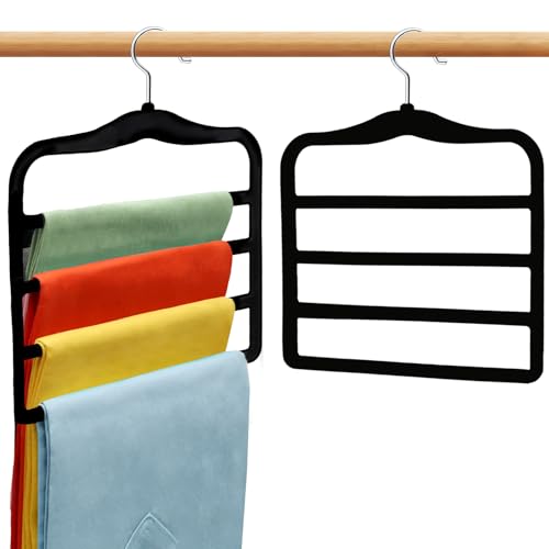 Closet Organizers and Storage, 2 Pack Pants-Hanger-Space-Saving, Velvet Clothes Organization Jeans Trousers Scarf Hangers for Pant-Rack, College-Dorm-Room Essentials for Students Girls Boys Guys - color: Black+sliver