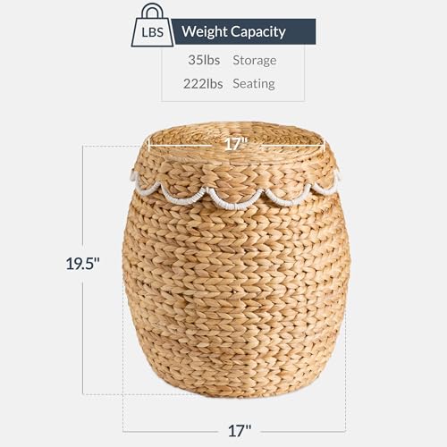 Best Choice Products Scalloped Multipurpose Hyacinth Storage Basket, Plant Décor, Handwoven Organizer Tote for Bedroom, Living Room, Nursey, w/Lid - Natural with White Trim - color: Scallop, Natural/White