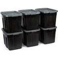 Rubbermaid 18 GAL 6 Pack Garage Storage Bins with Stackable Lid, Heavy Duty - Made in USA - Extreme Temperature Resistant, Durable Plastic Containers with Handles - Solid Black and Grey - size: 18 Gal - 6 Pack
