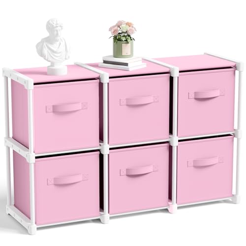 Briwooody 6 Cube Storage Organizer Bins with Shelf 11'' Toy Storage Box Back to School Dorm Organizers Fabric Unit for Playroom Book (Macaroon Pink) - color: Macaroon Pink