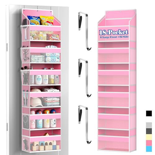 PAULONE 1 Pack Heavy Duty Over the Door Organizer, 6 Large + 12 Mesh Pockets with 89 lbs Capacity, Space-Saving Hanging Storage for Shoes, Toys, Bedroom & Closet (6-Layer Pink) - color: 6-Layer Pink