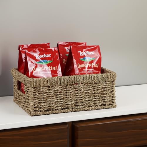 Wicker Baskets, Baskets for Organizing, Rattan Woven Basket for Storage, Organizer Bins with Built-in Handles, Storage Basket for Shelves (Seagrass, Small) - color: Seagrass