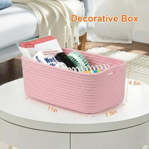 Small Storage Baskets for Organizing, Woven Storage Bins for Shelves, Gift Basket Empty, Cute Decorative Closet Organizer, Baby Rope Basket, Dog Toy Storage, 11x7.5x4.5”, 3Packs Pink - color: Pink, size: S