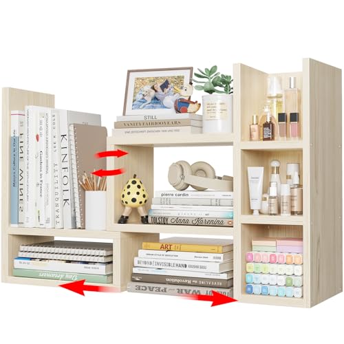 NUTIKAS Desk Shelves Desktop Organizer Shlef - Natural Wood Tone Office Organization for Top of Desk Organizers and Accessories Corner Bookshelf Table Top Shelving Small Hutch Decorations for Office - color: Natural Wood Tone