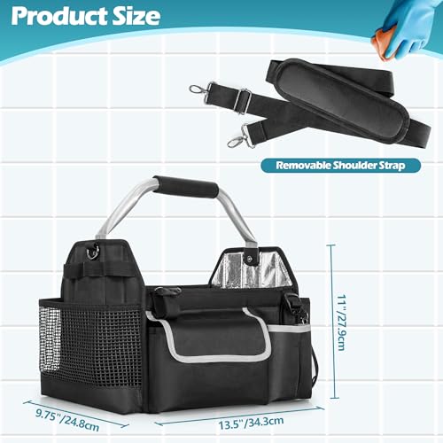 HODRANT Wearable Cleaning Caddy Organizer, Cleaning Supplies Bag with Divider & Support Pad, Cleaner Tote with Handle & Detachable Shoulder Strap, Housekeeping Storage Box with Multi Pockets, Bag Only