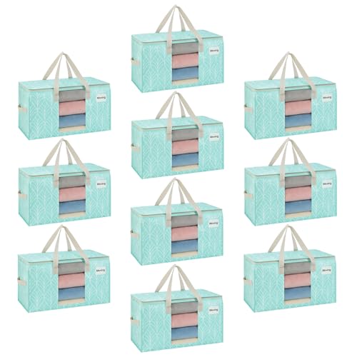 VENO 10 Pack Heavy Duty Moving Bags, Clothes and Comforter Storage Bags with Clear Window, College Dorm Essentials Packing Supplies, Foldable Boxes Alternative (Evergreen, 10 Pack) - color: Evergreen, size: 10 Pack