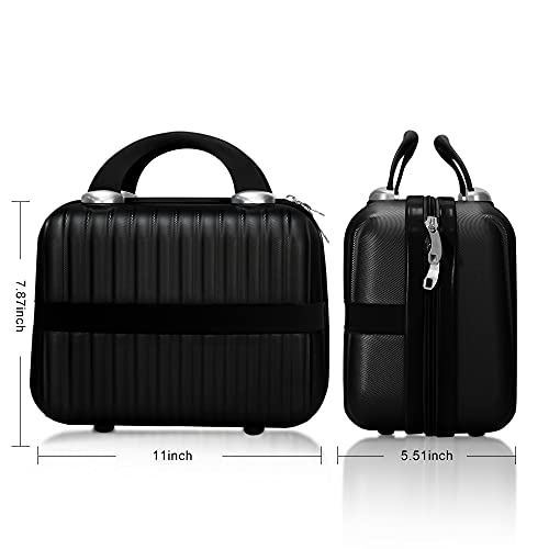11 inch Hard Shell Cosmetic Case Makeup Travel Case Organizer Bag Small Portable Make up Train Hand Luggage with Elastic Strap ABS Mini Suitcase Gifts for Her. - color: Black, size: 11 Inch