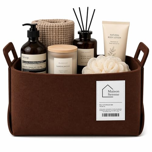 Felt Storage Bin - Foldable Fabric Storage Basket with Handles, Multi-Purpose Storage Organizer for Shelves, Closet, Toys, Clothes, Blankets, Bedroom, Living Room & Nursery, Brown, Small - color: Brown, size: S