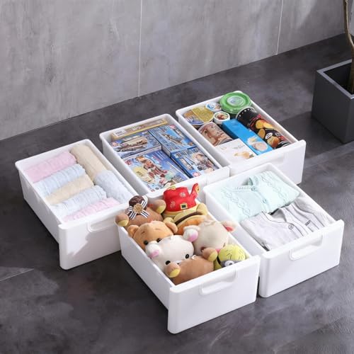 5 Drawers Stackable Storage Drawers Plastic Storage Drawers Collapsible Storage Bins Plastic Clothes Organizer Drawers Storage for Living Room,Bedroom,Office (White, 11.81" W) - color: White, size: 11.81" W