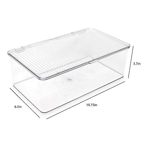 Isaac Jacobs Medium Stackable Organizer Bin (10.75”x6.5”x3.7”) w/ Hinged Lid, Clear Storage Box, Home, Office, School, Fridge, Bathroom, Kitchen, Pantry Container, BPA-Free, Food Safe (Medium, Clear) - size: Medium