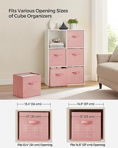 SONGMICS Storage Cubes, 13-Inch Non-Woven Fabric Bins with Double Handles, Set of 6, Closet Organizers for Shelves, Foldable, for Clothes, Jelly Pink UROB033R01 - color: Jelly Pink, size: 13"L x 13"W x 13"H