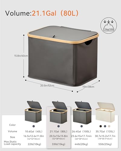 Storage Basket with Lid and Handles, 80L Fabric Bin for Shelf, Closet, Toy Organization, Collapsible Storage Organizer for Home, Grey - color: Grey, size: 80L