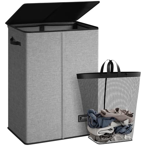 SOLEDI Laundry Hamper with Lid 130L Large & Tall Collapsible Laundry Basket, Clothes Hamper with Bag Removable Easy to Carry, Dirty Hampers for Bedroom, Bathroom, Dorm, College, Grey - color: Grey, size: 130L