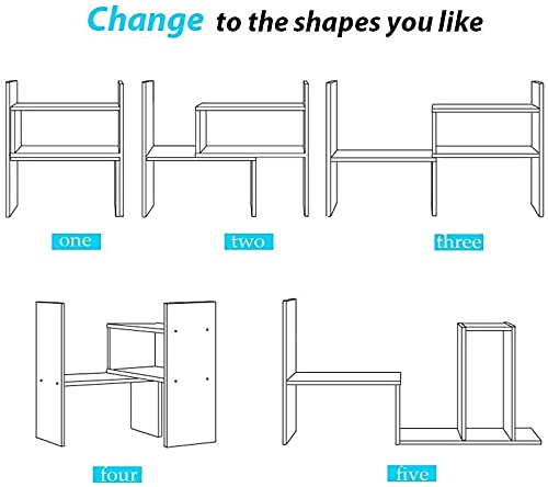 Sorfity Desktop Bookshelf Desk Storage Organizer Adjustable Wood Desktop Display Shelf Rack Counter Office Storage Rack Top Bookcase - Free Style Display Natural Stand Office Supplies Desk Organizer - color: Black