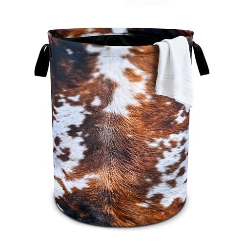 Cow Fur Laundry Basket Storage Bin Foldable Laundry Hamper Clothes Storage Bucket Organizer 19.6x15.7 Inch For Laundry Room/Bedroom/Bathroom - color: Cow Fur