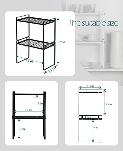 Shantton 2pk Kitchen Cabinet Shelf Counter Organizer Rack Pantry Storage Bathroom Bedroom Office Table Desk Space Saving Steel Frame Stackable Rust Resistant Non Slip Black-Tall-L13in W8.3in H9.5in - color: Black, size: L13" W8.3" H9.5"