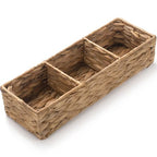 Wicker Bathroom Basket with 3 Compartments, Water Hyacinth Toilet Tank Basket, Woven Storage Box for Bathroom Organizer (16.5 x 5.5 x 3.5 inch) - size: 16.5" x 5.5" x 3.5"