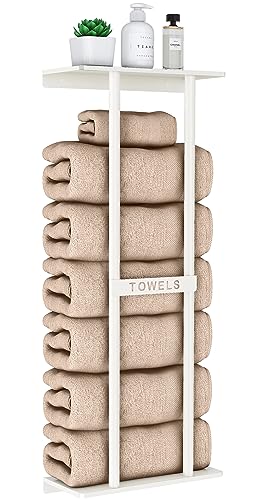 STWWO Wall Towel Rack for Rolled Towels, Towel Storage for Small Bathroom Can Holds 6 Large Towels, 30 inch Towel Racks with Shelf, White - color: White, size: 30 IN