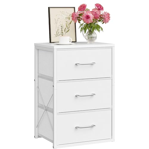 CHOEZON Stackable Storage Drawers for Closet, 3 Drawer Dresser with Wooden Top, Fabric Clothes Organizers with Metal Handles, Closet Organizer with 3 Drawers for Bedroom, Living Room, White TCW31WB - size: 11.8"D x 15.7"W x 23"H (3 Drawers)