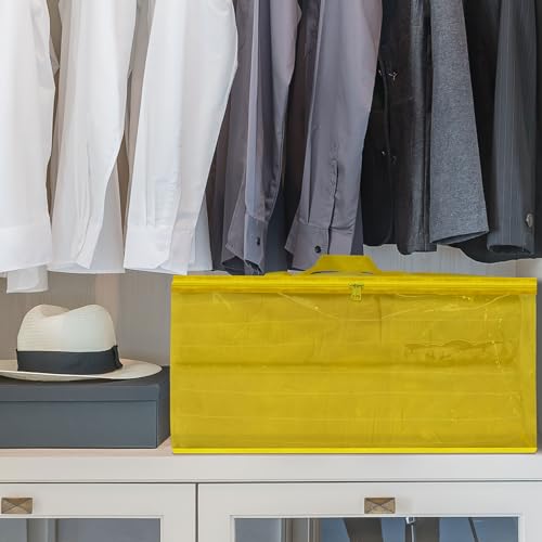 Vieshful 40L Yellow Clear Clothes Storage Bag Colorful Clothes Organizer with Zipper Vinyl Storage Bag for Comforter, Blanket, Bedding, Duvet, Transparent Moving Totes 3 Pack - color: Yellow-3 Pack, size: 40L