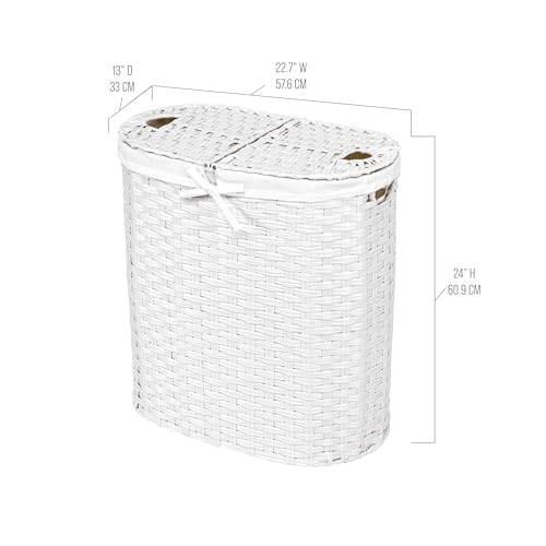 Seville Classics Premium Handwoven Portable Laundry Bin Basket with Carrying Handles, Household Storage for Clothes, Linens, Sheets, White, Oval Hamper - color: White, size: Oval Hamper (1-Pack)