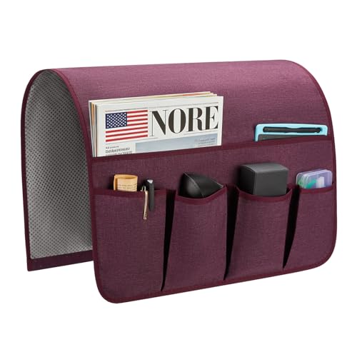 Sofa Armrest Organizer, Remote Control Holder for Recliner Couch, Arm Chair Caddy with 6 Pockets for Magazine, Tablet, Phone, iPad - color: Purple, size: W19'' x L33''