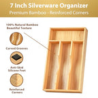 Umilife Bamboo Kitchen Drawer Organizer, 7 Inch Silverware Utensils Tray Holder for Small Drawer, Wood Caddy for Flatware Cutlery Knives - size: 7 x 13 inch (4 Slots)