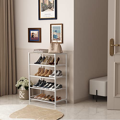 HOMEFORT 5-Tier Shoe Rack, Storage Shelf, Industrial Tower, Narrow Organizer for Closet Entryway, Small Table With Durable Metal Shelves, White Oak - color: White Oak, size: 5-Tier (11.8"D x 23.23"W x 32.68"H)