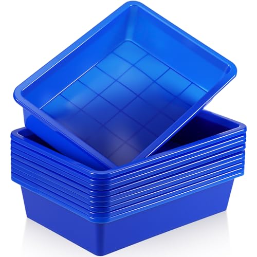 Hoteam 10 Pcs Flat Storage Organizer Tray Bin Paper Tray for Classroom Plastic Stackable File Organizer for School Office Teacher Book Organization(Blue,13.78 x 9.84 x 3.15 Inch) - color: Blue, size: 13.78 x 9.84 x 3.15 Inch