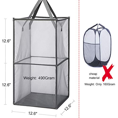 HONOMA Laundry Bags Hamper Bag with Handles,Portable & Collapsible Dirty Clothes Mesh Basket Foldable for Washing Storage, Kids Room,Dorm or Travel (Black,Double-Layer) - color: Black, size: Double-Layer