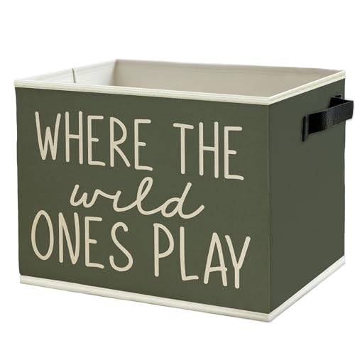 Olive Green Boho Classroom Storage Bins Box with Handles, Where the Wild Ones Play Collapsible Basket Organizer for Kids Playroom Nursery Bedroom Bathroom Toys Books Clothes - color: Color03