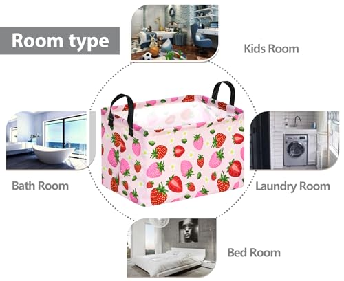 Strawberry Print Storage Box Girls Gifts Basket Clothes Hamper Basket Collapsible Organizer Bin Gift Shelf Baskets for Home and Kitchen Storage. - color: strawberry