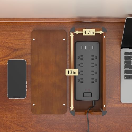 Delamu Wooden Cable Management Box, Retro-Inspired Look Desk Cord Organizer Box for Home Office, Large Cord Hider Box Hides Cords and Power Strips, Floor Cord Covers, 14.3" x 6.0" x 5.5", Dark Brown - color: Dark Brown