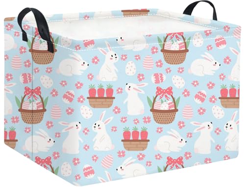 HIYAGON Rectangular Easter Basket for Kids Baby Easter Basket for Boys and Girls Cute Toy Storage Organizer Bin Box Room Decor(Blue Flower Easter) - color: Blue Flower Easter