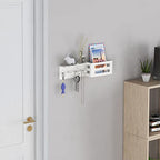 MKO Key Holder for Wall, 12.2In Mail Organizer Holder with Shelf, Metal Key Rack Adhesive Wall Mount, White - color: White with Shelf
