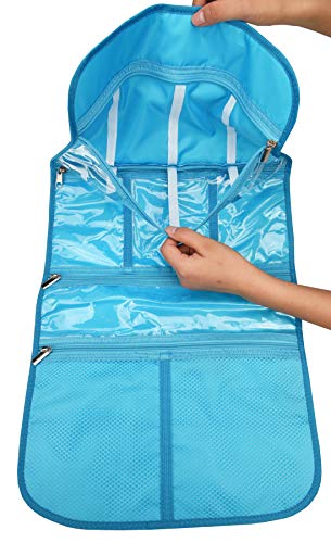 Freegrace Premium Hanging Toiletry Bag for Travel - Cosmetic, Jewelry, Toiletry, Makeup & Accessory Storage Organizer Bag, Large Size for Women & Men - color: Aquamarine