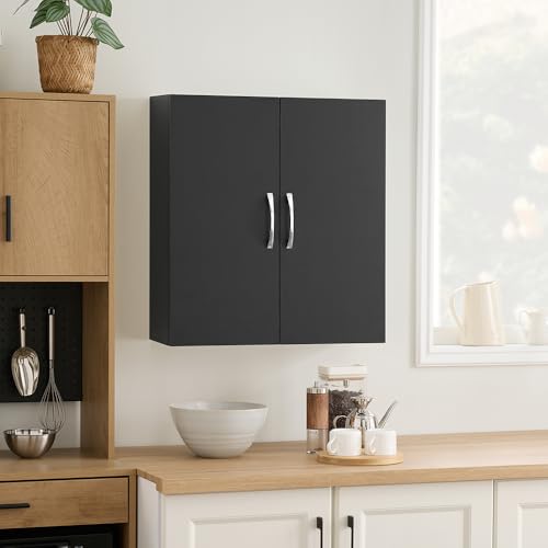 SoBuy Black Kitchen Wall Cabinet, Bathroom Wall Cabinet Over The Toilet Storage, Small Wall Mounted Medicine Cabinet with Adjustable Shelf, Narrow Floating Cabinet for Laundry Room, BZR200-T-SCH - color: Black
