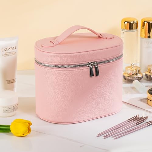 Makeup Bag Vanity Case Cosmetic Bag with Removable Divider Travel Toiletry Bag for Women Portable Make up Box Organizer, Pink - color: Pink