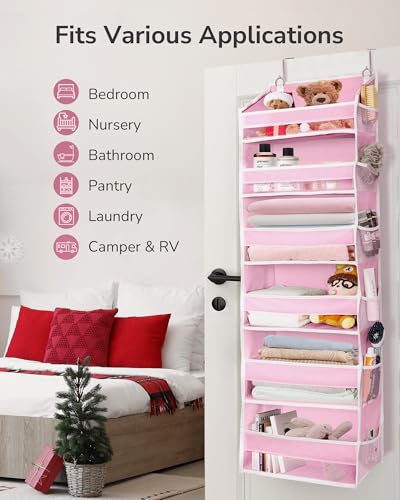 ULG Over The Door Organizer with 6 Large Pockets 12 Side Pockets, 50lbs Weight Capacity Door Hanging Storage Organizer for Bedroom, Bathroom, Pantry, Nursery Storage, Pink - color: Pink, size: 1 Pack