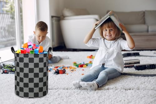 ESSME Boys Laundry Hamper,Kids Hamper Collapsible Canvas Waterproof Storage Bin for Boy, Nursery Hamper,Gift Baskets,toy bins(Black grid) - color: Black grid