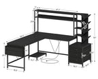 YOMILUVE L Shaped Desk with Hutch, Reversible Computer Desk with Drawers and Bookshelf, Home Office Desks with Storage Shelves for Bedroom Home Office, Black - color: Black