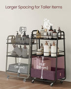 VASAGLE LILEA Collection - Storage Cart with Fabric Basket, 3-Tier Rolling Utility Cart with Wheels and Shelves, for Living Room Bedroom Kitchen, Ebony Black and Slate Gray ULRC001BE02 - color: Ebony Black + Slate Gray, style: 16.9"D x 11.8"W x 31.9"H