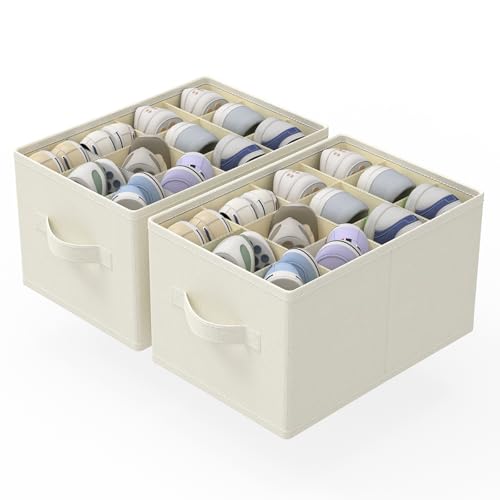 2 Pack Cube Shoe Organizer, Fits Up to 24 Pairs, Foldable Space-saving Storage Container Bins, Closet Organizers System with Reinforced Handles, 16.5 x 12.6 x 10.2 In, Beige, XSNX02BE-2 - color: Beige
